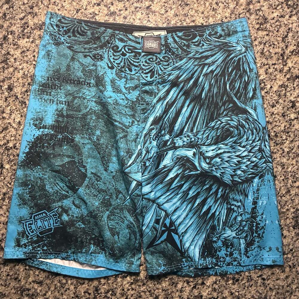 MMA Elite Men's Eagle Board Shorts Trunks Blue Graphic Print